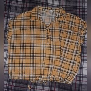 No bounraries xxxl yellow plaid front tie shirt